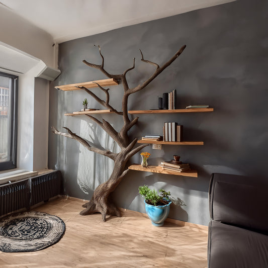 Tree Bookshelf with Driftwood Branch