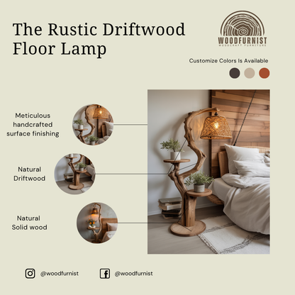 Solid Wood Floor Lamp with Shelves – Sculptural Lighting & Functional Display