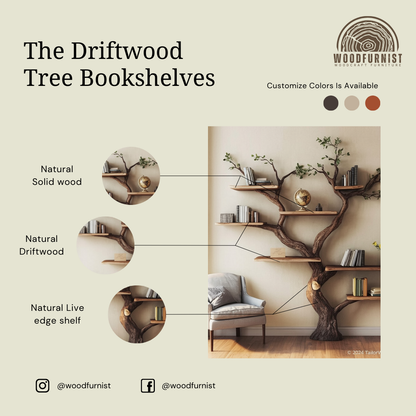 Standing Tree Bookshelf – Handmade Wooden Tree Shelf for Living Room & Home Decor WFNED0164