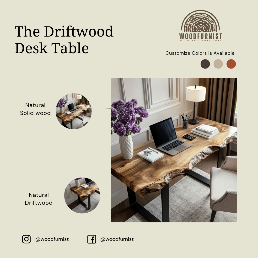 Modern Solid Wood Sculptural Live Edge Desk Table – Artistic River Edge Desig