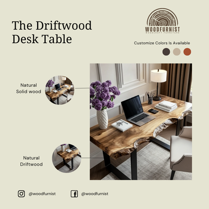 Modern Solid Wood Sculptural Live Edge Desk Table – Artistic River Edge Desig