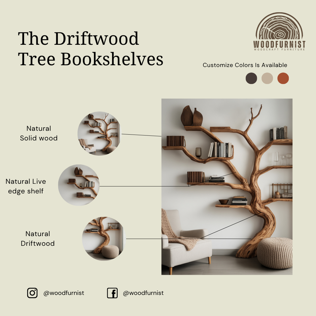 Organic Modern Tree Bookshelf Display - Unique Handcrafted Tree Shaped Library