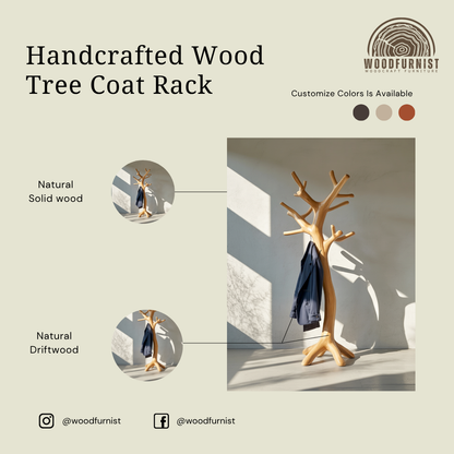 Tree Branch Solid Wood Coat Rack – Sculptural Entryway Stand with Organic Elegance