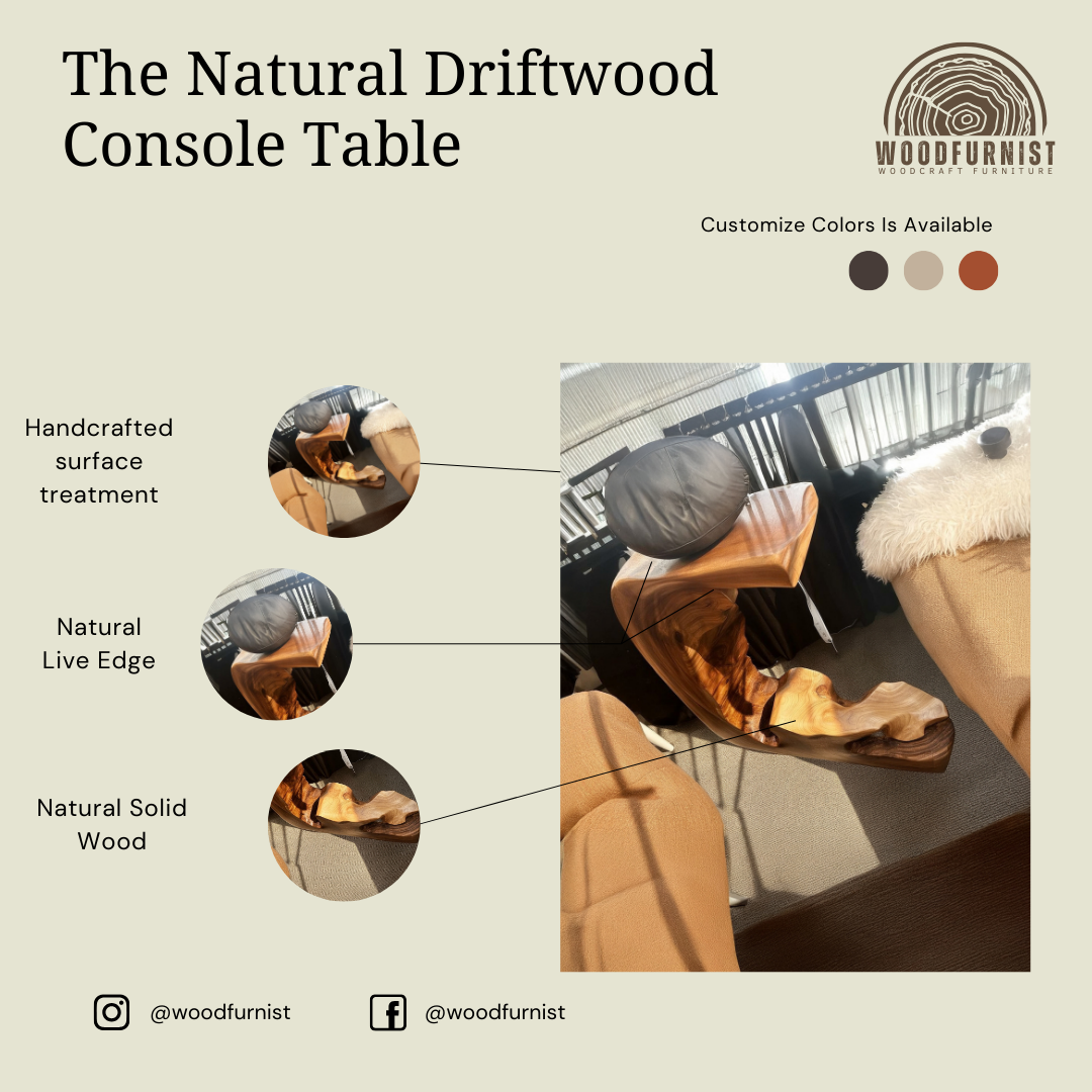 Sculptural Tree Trunk Console Table – Organic Solid Wood Art Furniture for Entryway & Living Room