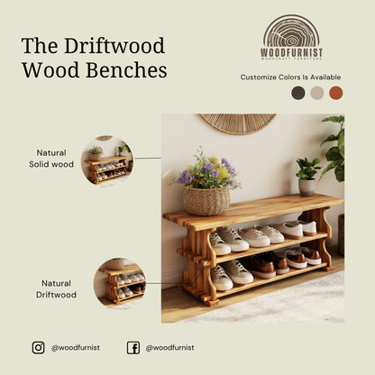 Solid Wood Shoe Bench – Functional Entryway Storage with Timeless Natural Warmth