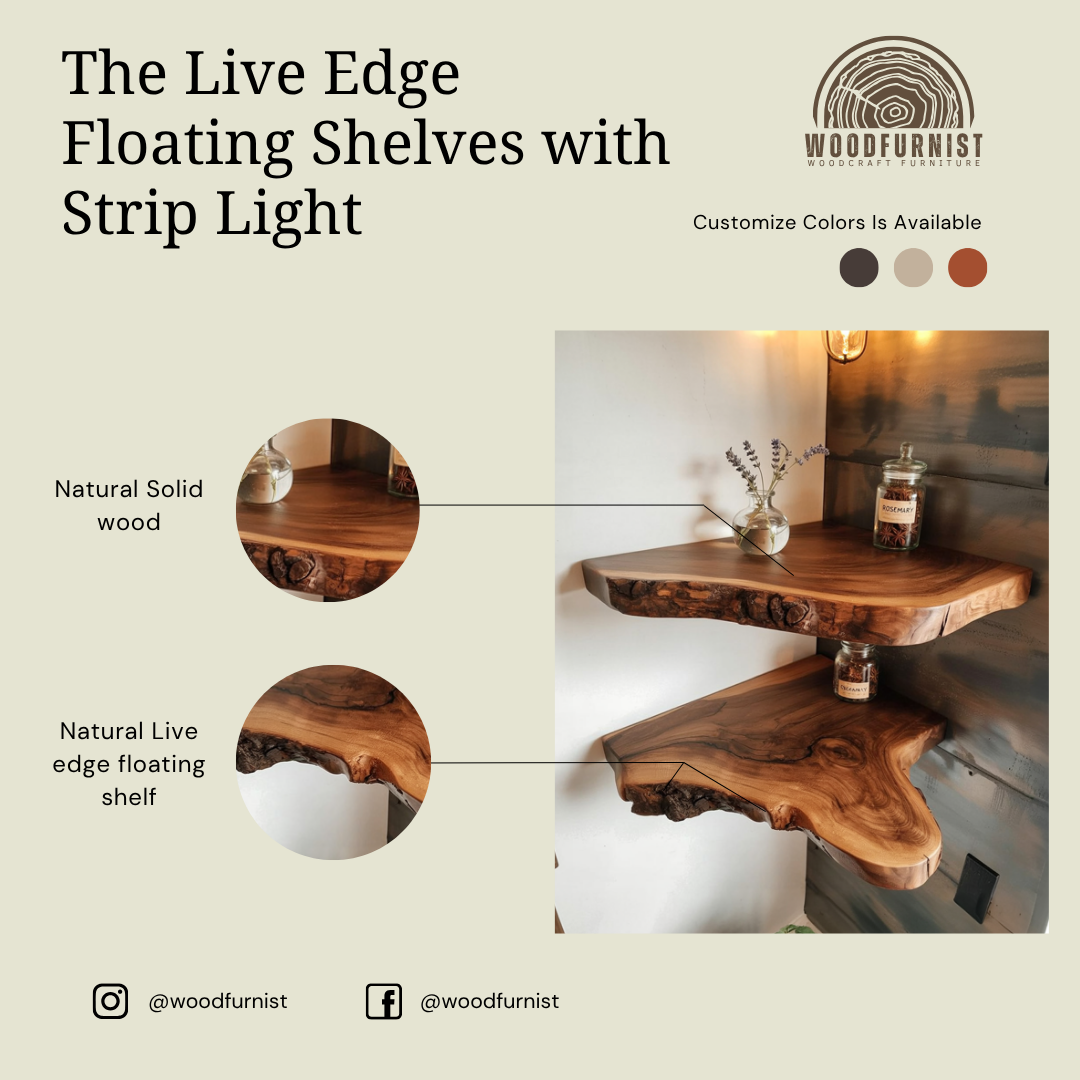 Corner Floating Wooden Shelf – Live Edge Solid Wood Corner Shelf for Rustic Home & Bathroom Decor WFNED0125