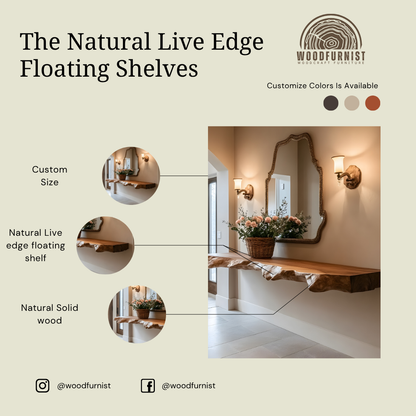 Live Edge Floating Console Table – Solid Wood Wall-Mounted Entryway & Hallway Shelf WFNVA0020
