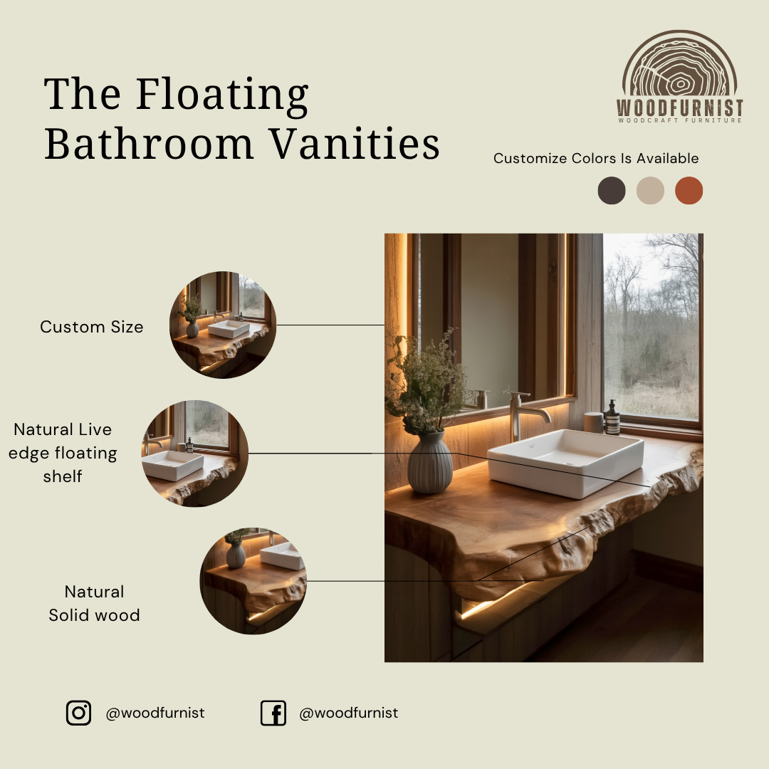 Live Edge Bathroom Vanity – Solid Wood Floating Sink Counter for Rustic Bathroom Design WFNVA0016
