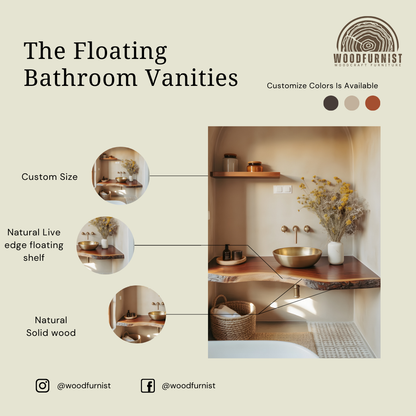 Live Edge Corner Bathroom Vanity – Solid Wood Floating Sink Counter for Small Bathroom WFNVA0012
