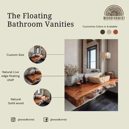 Live Edge Bathroom Vanity – Solid Wood Floating Sink Counter for Rustic Bathroom WFNVA0013