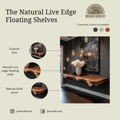Live Edge Wood Wall Shelf – Rustic Modern Floating Shelf for Home Styling