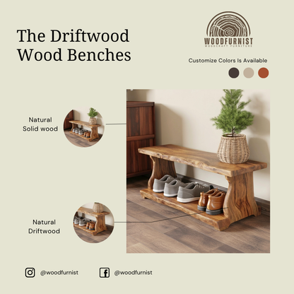 Solid Wood Entryway Bench – Minimalist Shoe Storage with Natural Warmth