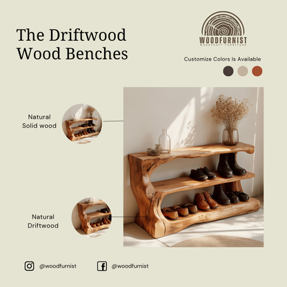 Sculptural Solid Wood Shoe Rack – Organic Storage with Artistic Craftsmanship