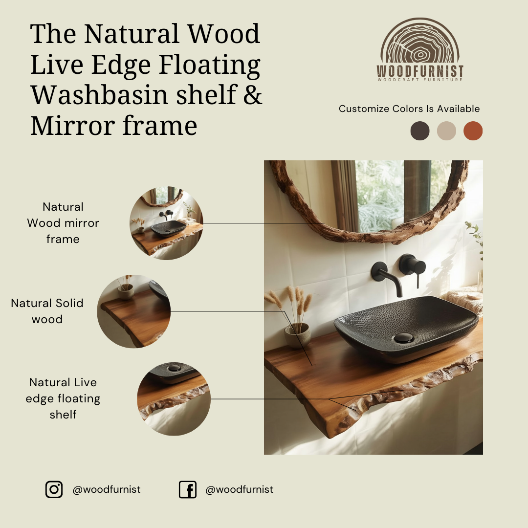 Minimalist Bathroom Vanity – Solid Wood Live Edge Floating Vanity for Small Bathrooms WFNED0179