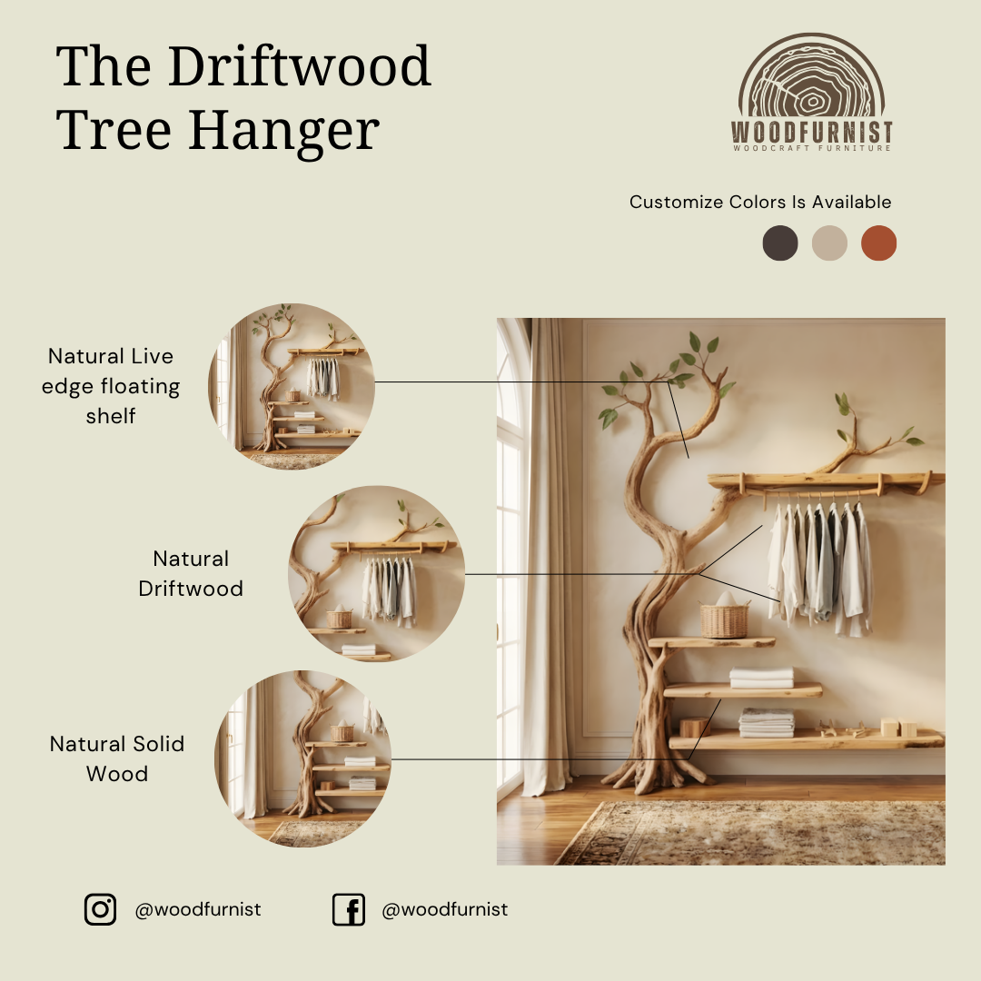 Handcrafted Sculptural Tree Hanger – Solid Wood Multifunctional Coat Rack & Organizer