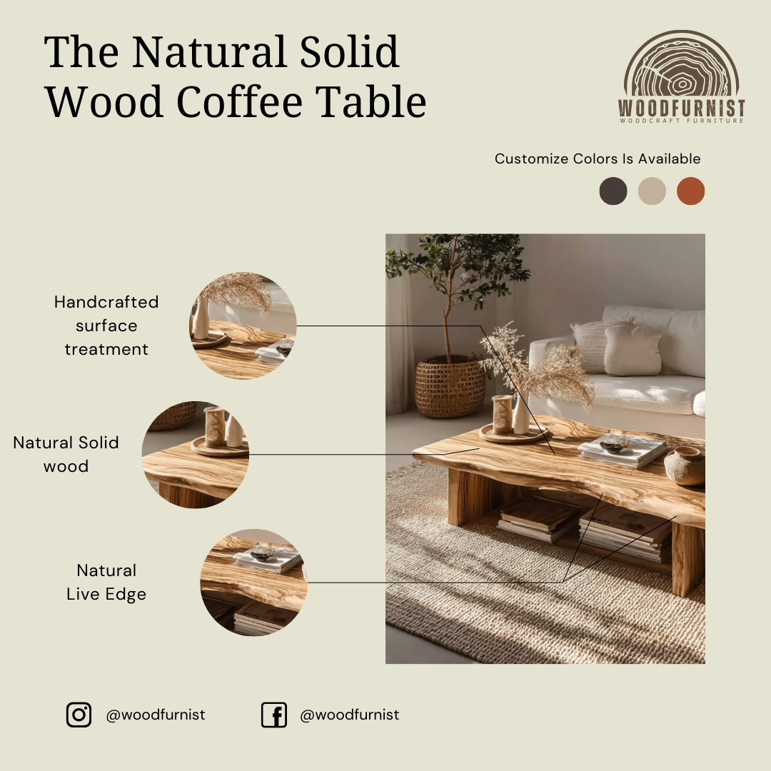 Rustic Natural Wood Coffee Table with Shelf – Handmade Living Room Decor WFNED0148