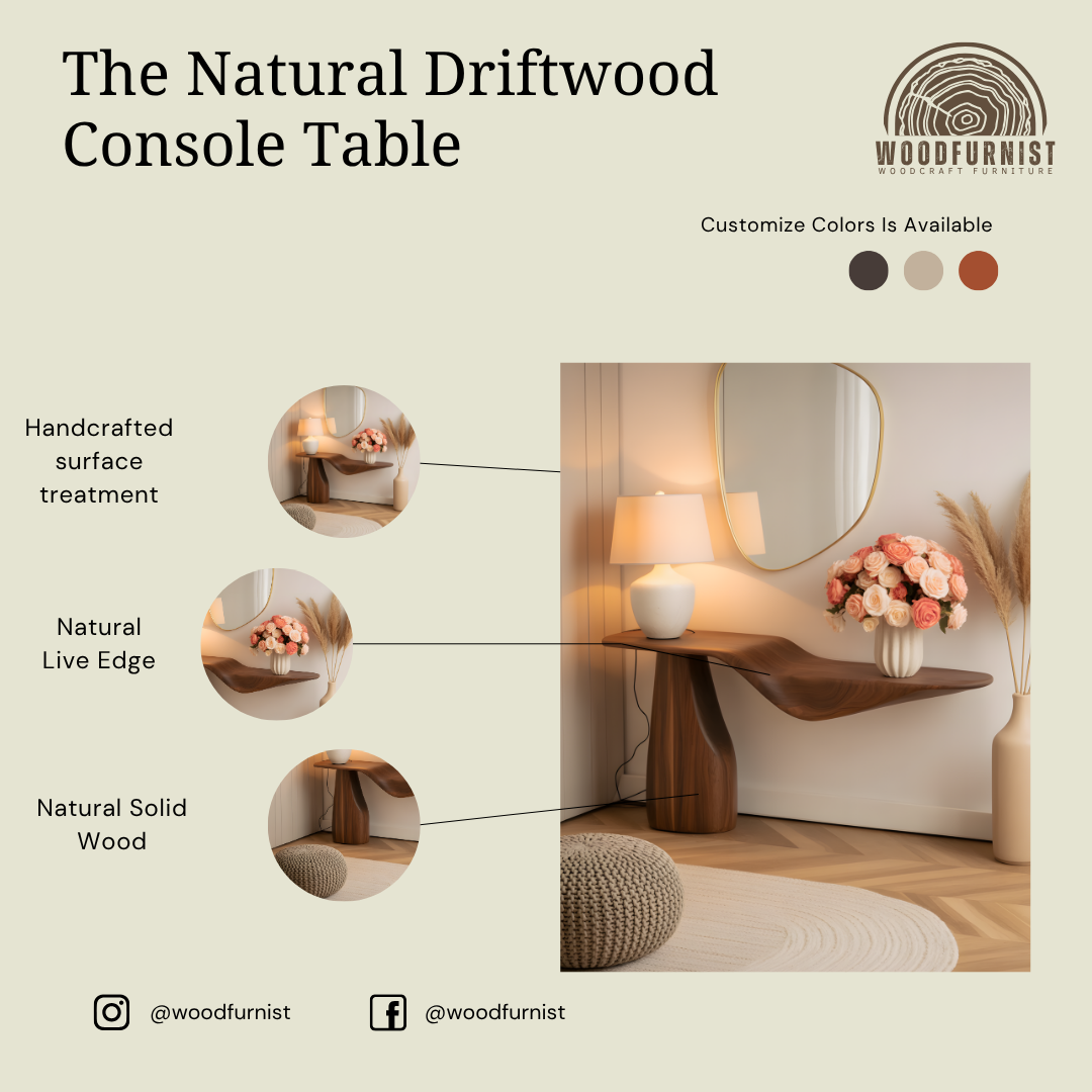 Luxury Console Table – Sculptural Solid Wood Table for Entryway, Hallway, or Living Room