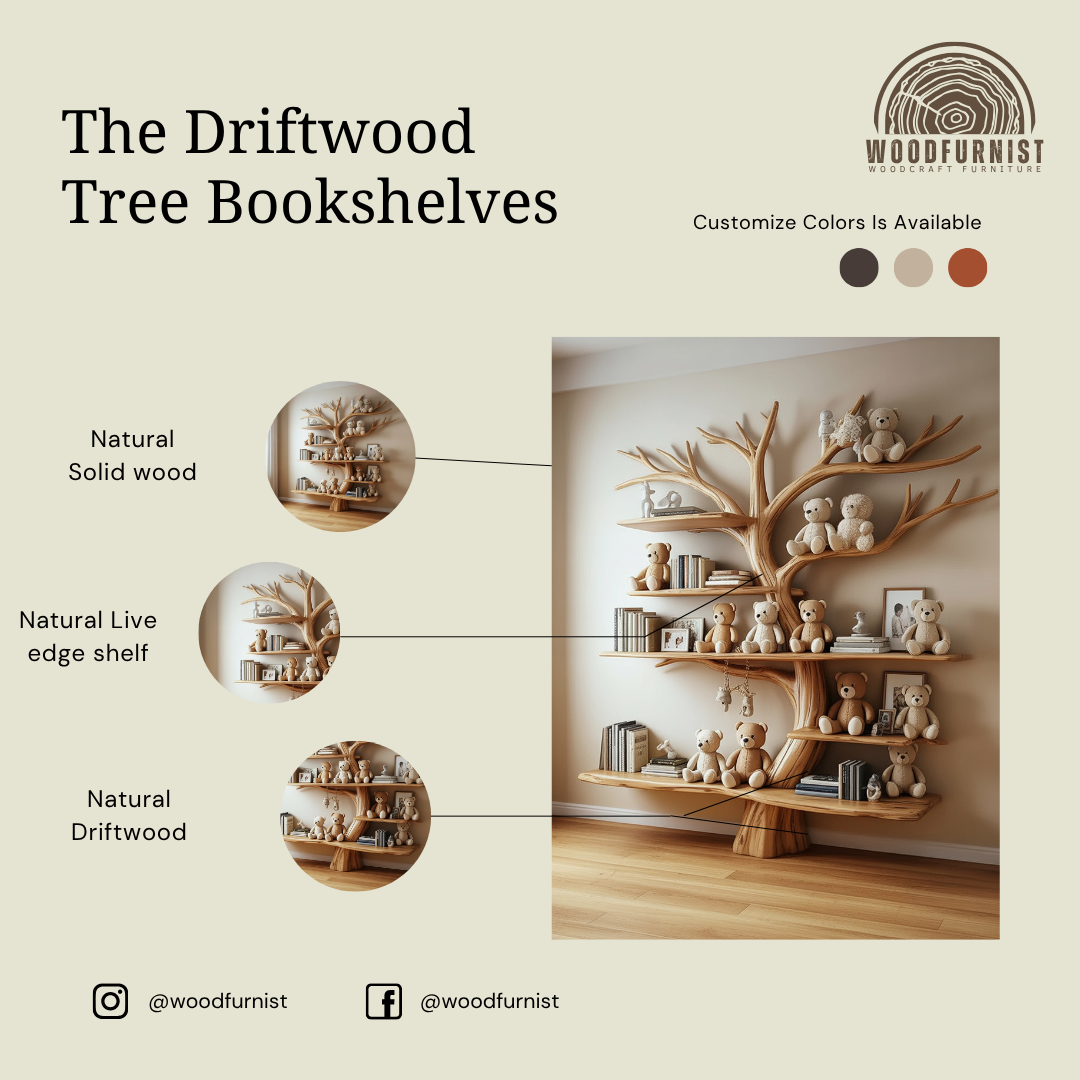 Handcrafted Tree Shaped Bookshelf Organic Wood Nursery Decor Baby Room Gift
