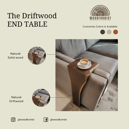 Sofa Arm Table – Natural Wood Couch Tray for Drinks, Coffee & Snacks