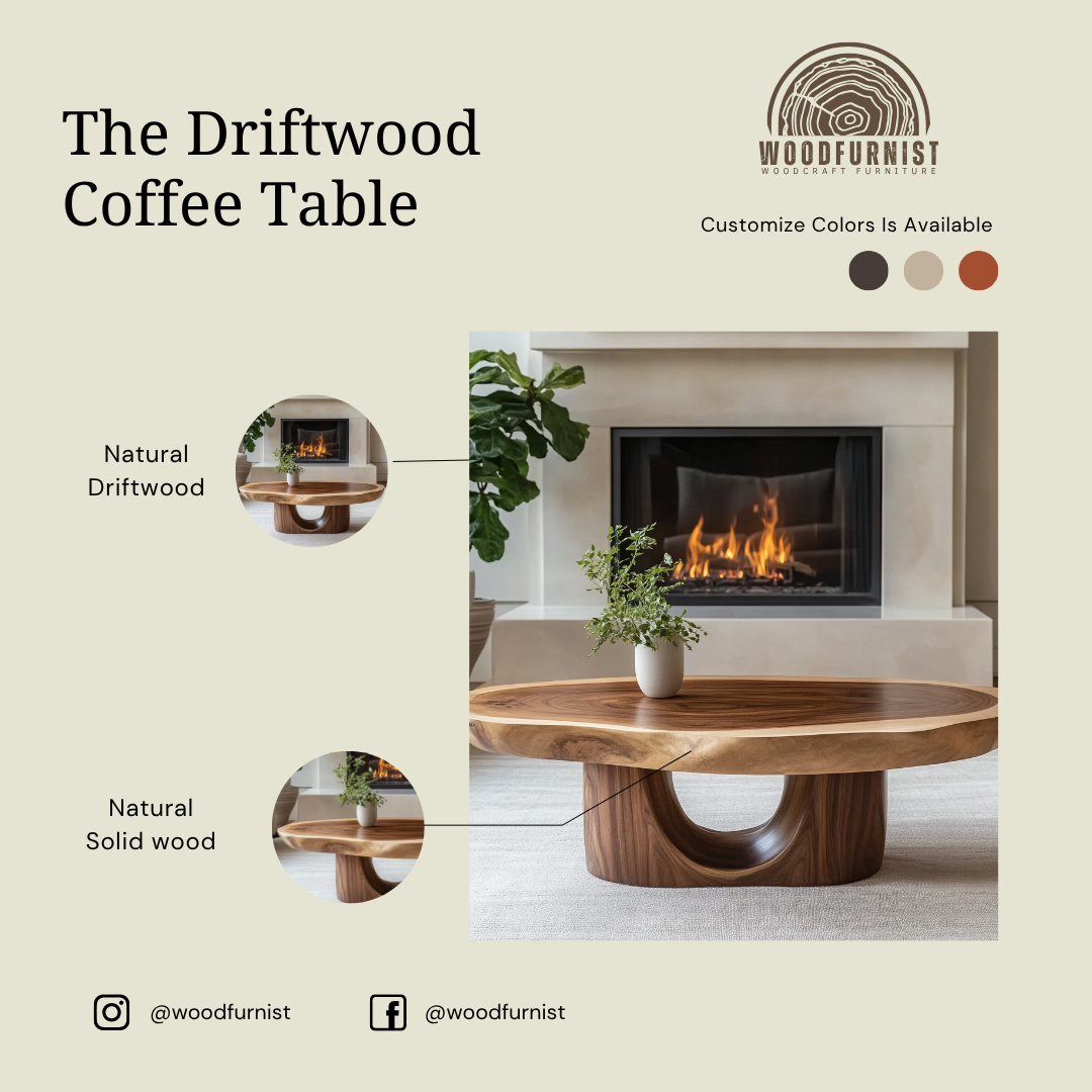 Modern Coffee Table – Solid Wood Round Table for Contemporary Living Room