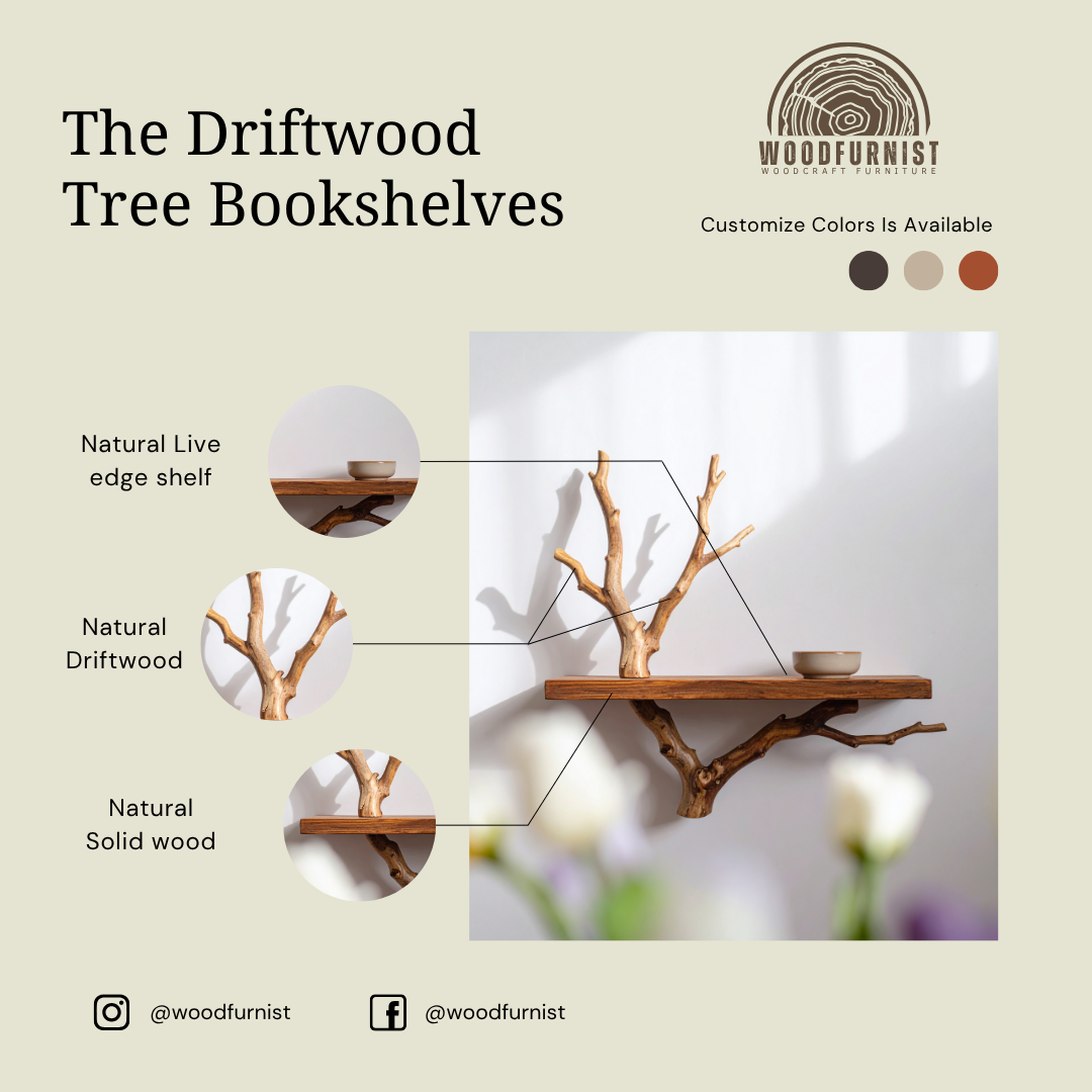 Branch Floating Shelf – Handmade Solid Wood Wall Shelf – Natural Rustic Home Decor by Woodfurnist WFNED0121