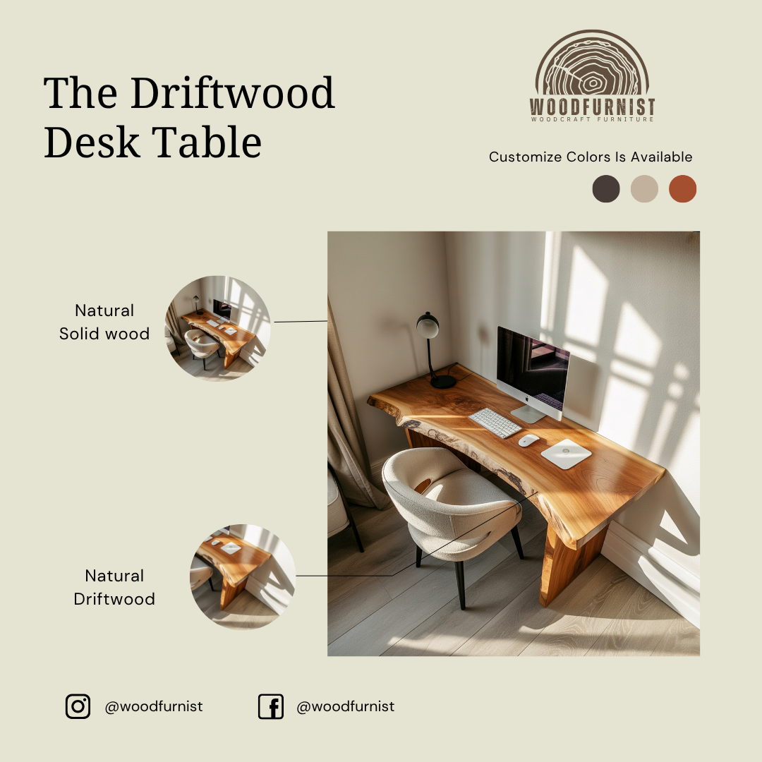 Live Edge Solid Wood Organic Desk – Sculptural Modern Corner Workspace