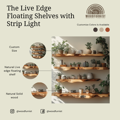 Live Edge Floating Shelves – Handmade Solid Wood Wall Shelves – Rustic Natural Home Decor by Woodfurnist WFNED0118