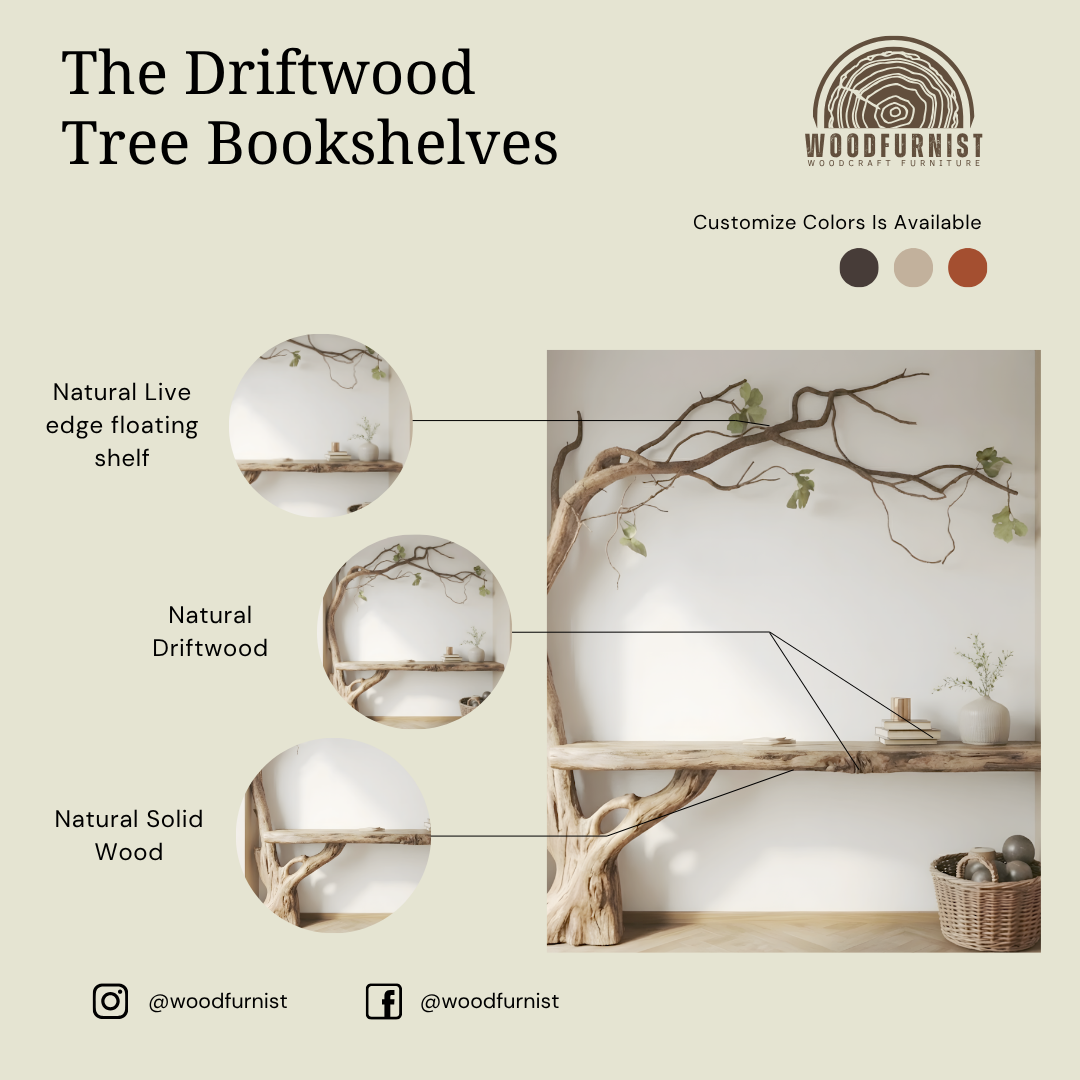 Organic Tree Console Table – Handcrafted Solid Wood Live Edge Wall Shelf