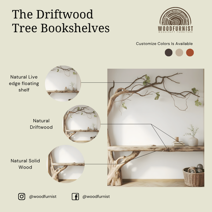 Organic Tree Console Table – Handcrafted Solid Wood Live Edge Wall Shelf