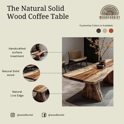 Luxury Natural Wood Coffee Table – Live Edge Slab Table, Handcrafted Statement Furniture WFNED0162