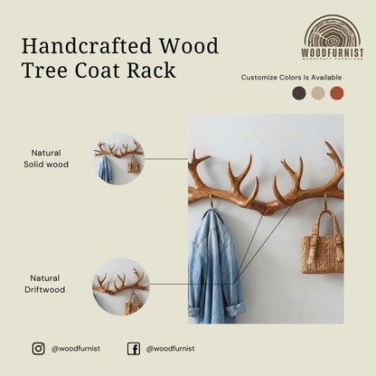 Handcrafted Rustic Deer Antler Coat Rack