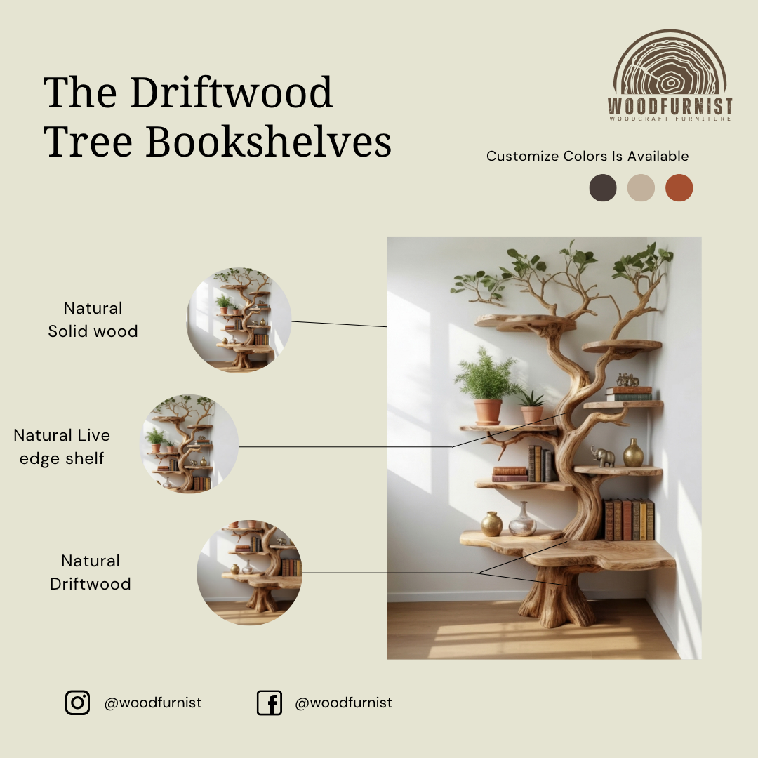 Organic Live Edge Solid Wood Tree Shelf – Sculptural Display Masterpiece