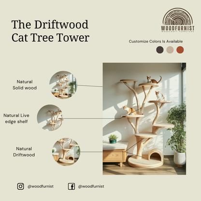 Natural Tree-Shaped Solid Wood Cat Tree – Elegant Cat Furniture