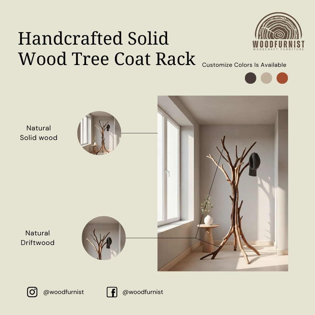 Handcrafted Wooden Tree Coat Rack – Floor Standing Coat Hanger for Home Decor WFNVA0205