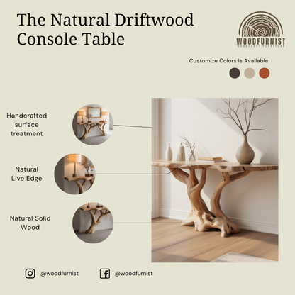 Unique Wood Console Table – Sculptural Tree Root Base Table for Entryway & Living Room