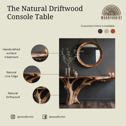 Woodfurnist Live Edge Root Console Table – Solid Wood Entryway Statement Piece WFNED0142