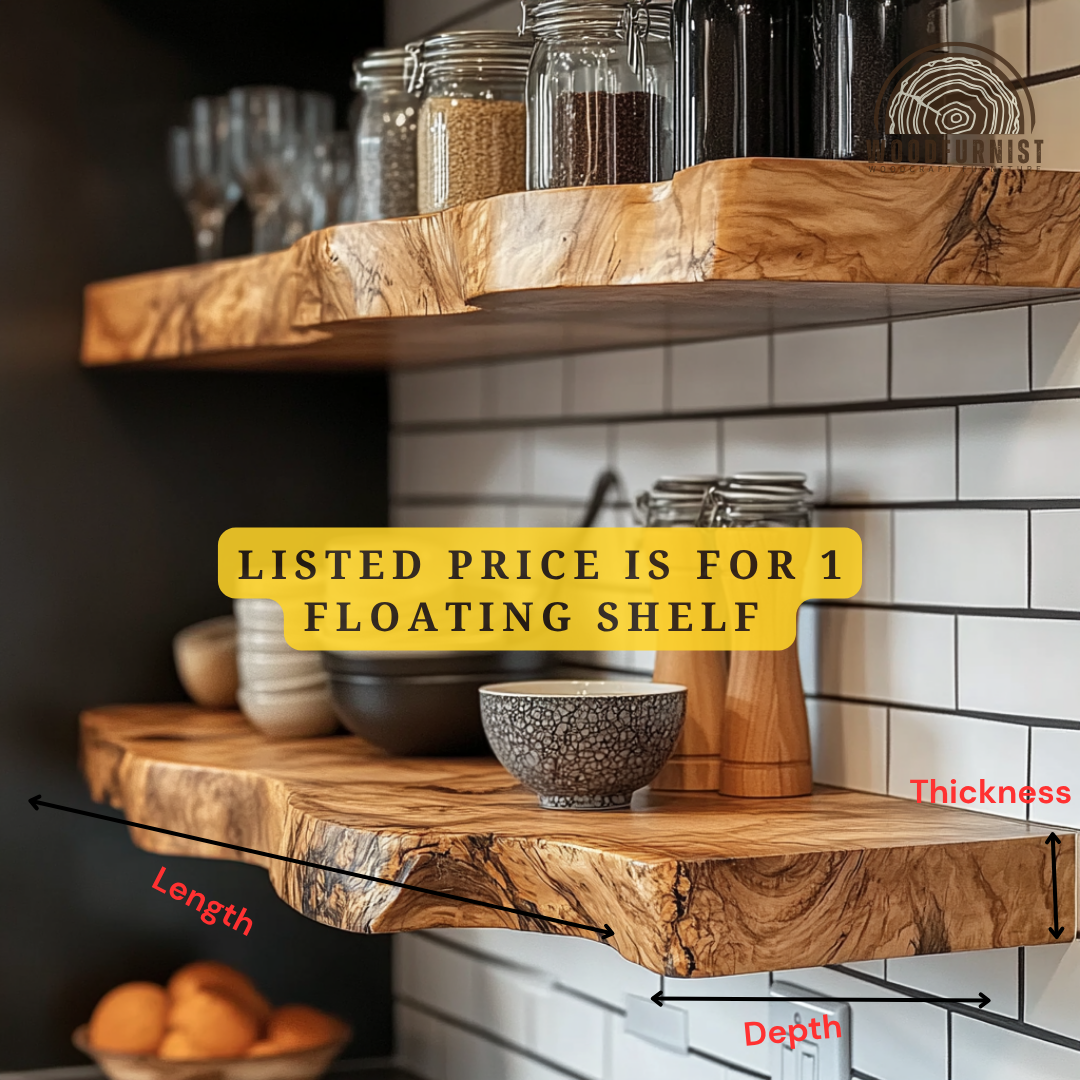 Rustic Live Edge Floating Shelves – Handmade Solid Wood Wall Shelves WFNED0030