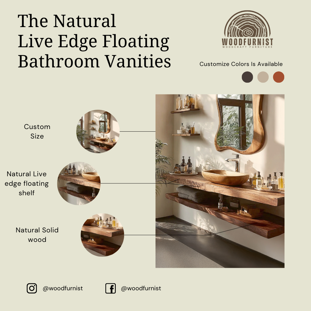 Natural Wood Floating Bathroom Vanity – Modern Organic Vanity Top for Luxury Bathrooms WFNED0157
