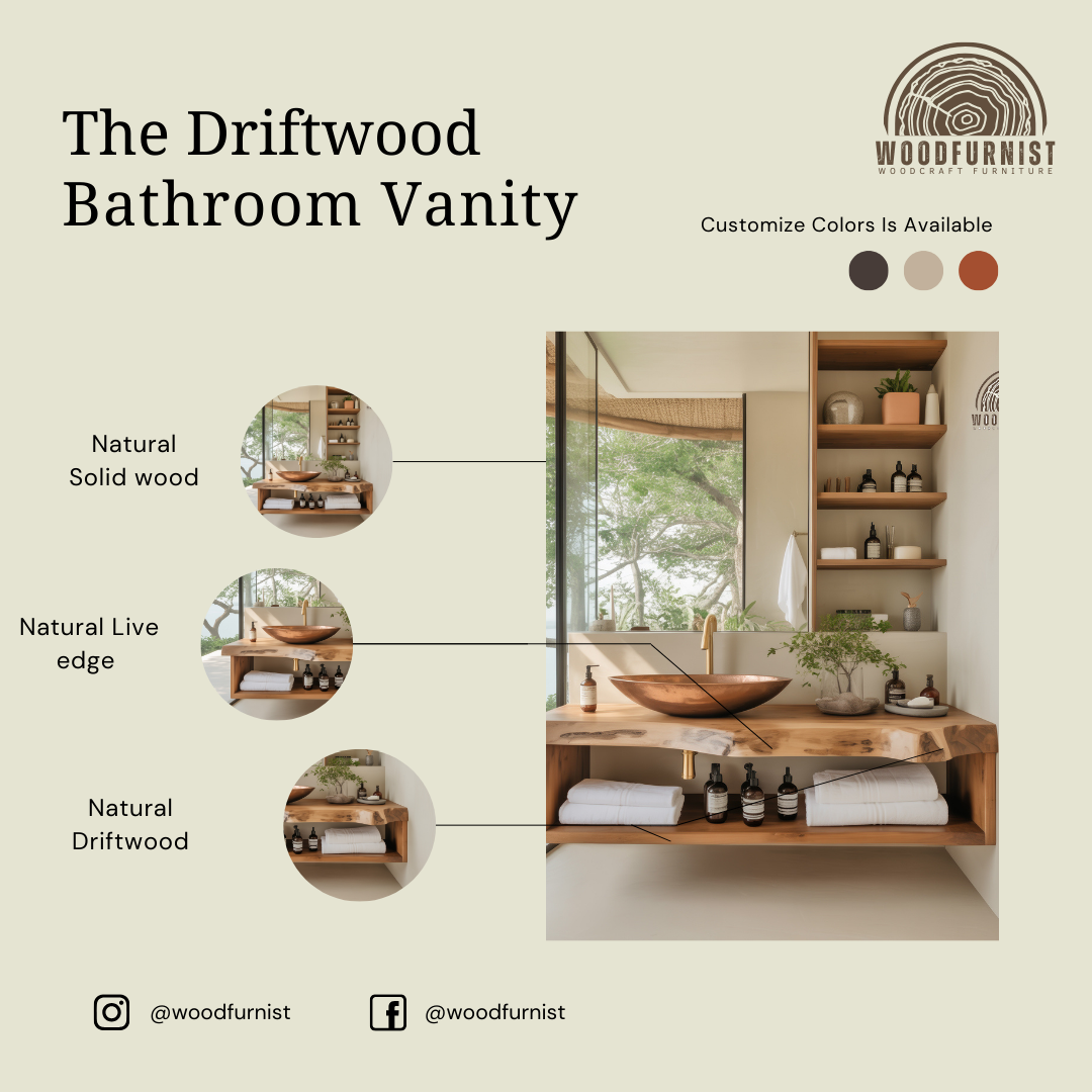 Floating Bathroom Vanity with Open Shelf – Solid Wood Wall Mounted Vanity with Storage