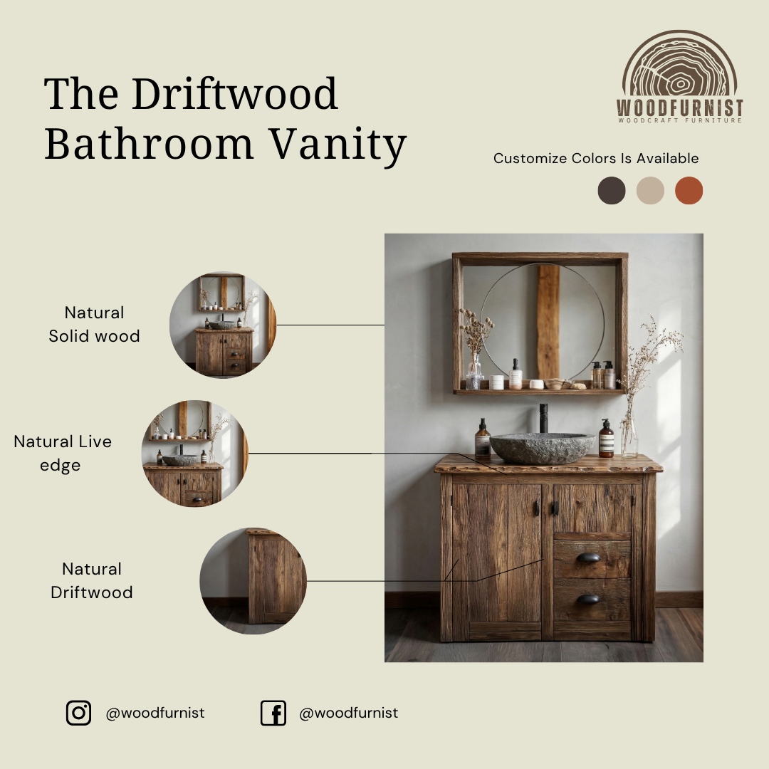 Rustic Wood Bathroom Vanity – Solid Wood Vanity with Sink for Farmhouse Bathroom