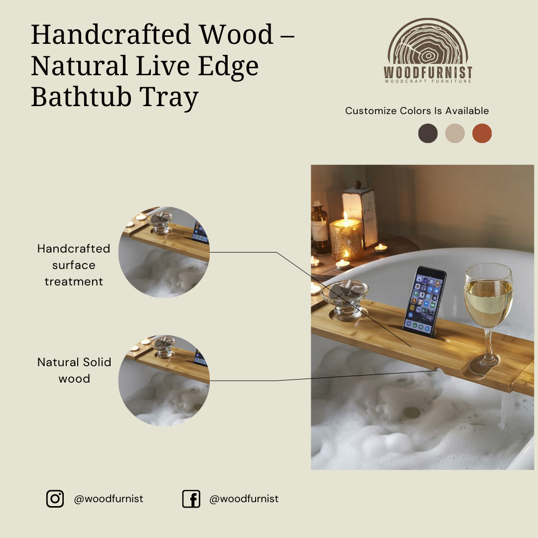 Luxury Wooden Bathtub Tray – Handcrafted Bath Caddy for Spa-Inspired Relaxation WFNVA0192