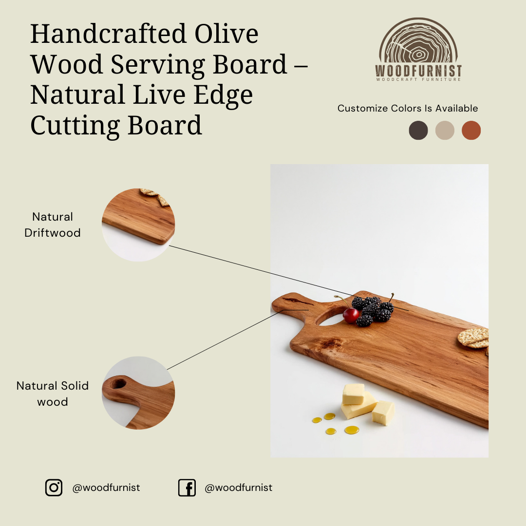 Handcrafted Wood Serving Board with Handle – Natural Live Edge Charcuterie & Cheese Board WFNVA0181