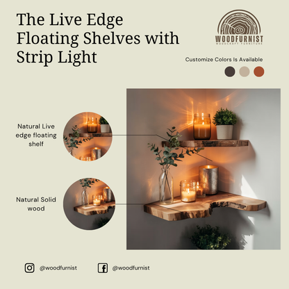 Rustic Live Edge Corner Floating Shelves – Handcrafted Solid Wood Wall Display WFNED0019