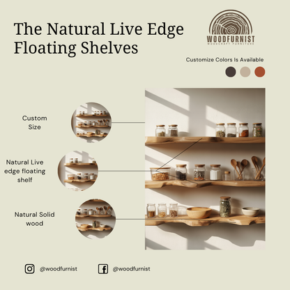 Handcrafted Solid Wood Floating Shelves Sculptural Organic Wall Shelving For Kitchen Living Room Minimalist Spaces