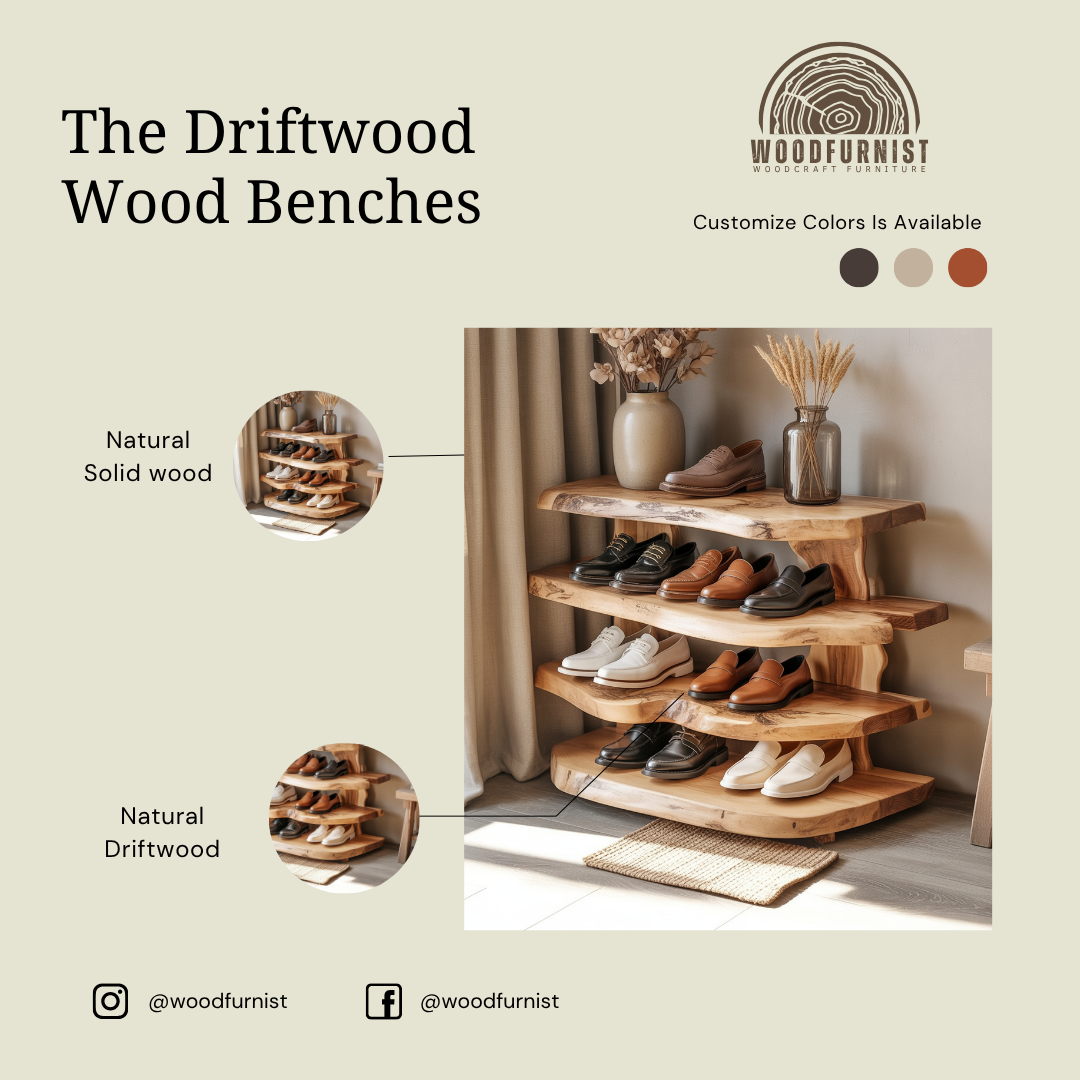 Live Edge Solid Wood Shoe Rack – Functional Storage with Natural Sculptural Beauty