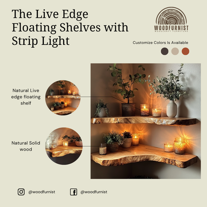 Handcrafted Live Edge Solid Wood Floating Shelf – Rustic Driftwood Wall Shelf WFNED0013