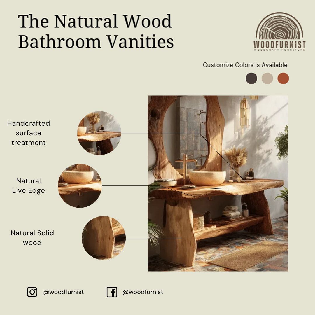 Custom Live Edge Bathroom Vanity – Natural Wood Floating Vanity for Spa-Style Bathrooms WFNED0140