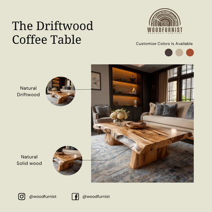 Luxury Wood Coffee Table – Solid Wood Live Edge Table for Modern Home Decor