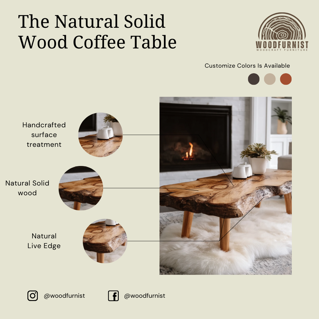 Rustic Handmade Live Edge Coffee Table – Natural Wood Slab Table for Home Decor WFNED0150