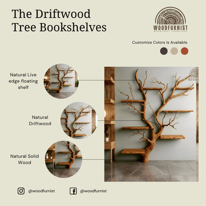 Artisan Tree Bookshelf – Sculptural Solid Wood Branch Shelf Unit